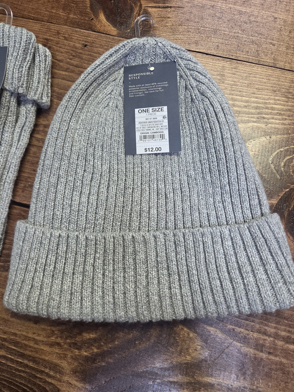 Universal Thread Gray Ribbed Knit Beanie & Mittens Set - Picture 2 of 7